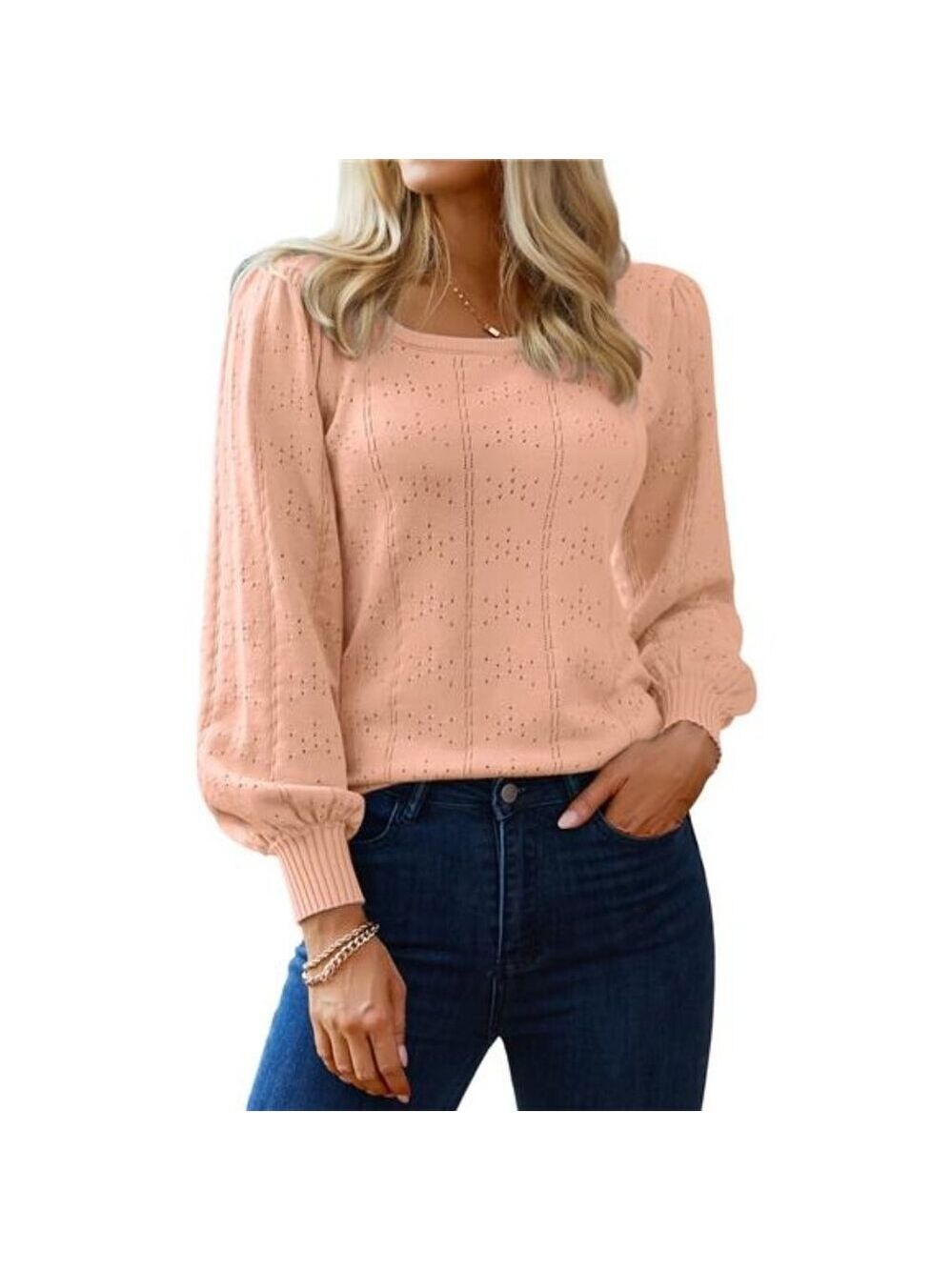 Women Fall Sweater 2025 Puff Sleeve Square Neck Knit Pullover Tunic Top Casual